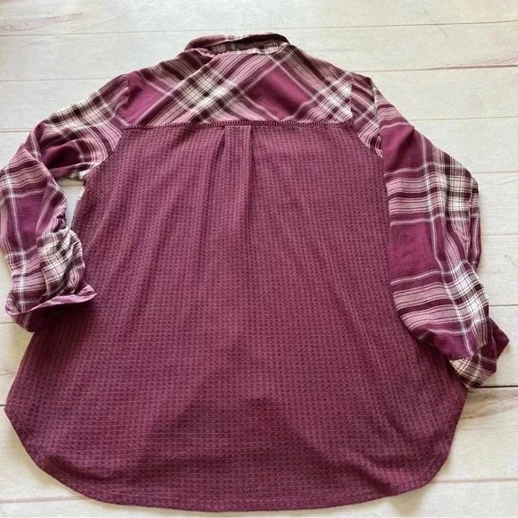 Knox Rose Womens L Waffle Knit Flannel Long Sleeve Plaid Button Up Purpl… - Picture 3 of 10